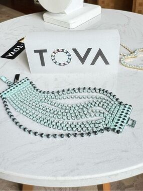 TOVA Mint Crystal Multi-Row Statement Bracelet